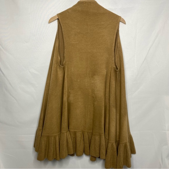 Anthropologie Evelyn K Ruffle Sleeveless Shawl Vest Long Tan Cardigan Sweater M - Picture 8 of 8